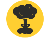Graphic of a mushroom cloud inside a yellow circle